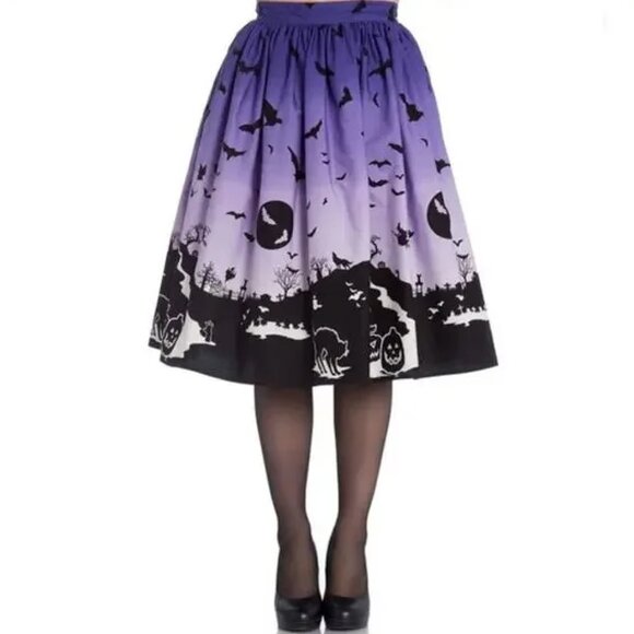 Hell Bunny Purple Halloween Goth The Haunt Graveyard Skirt - Picture 1 of 6